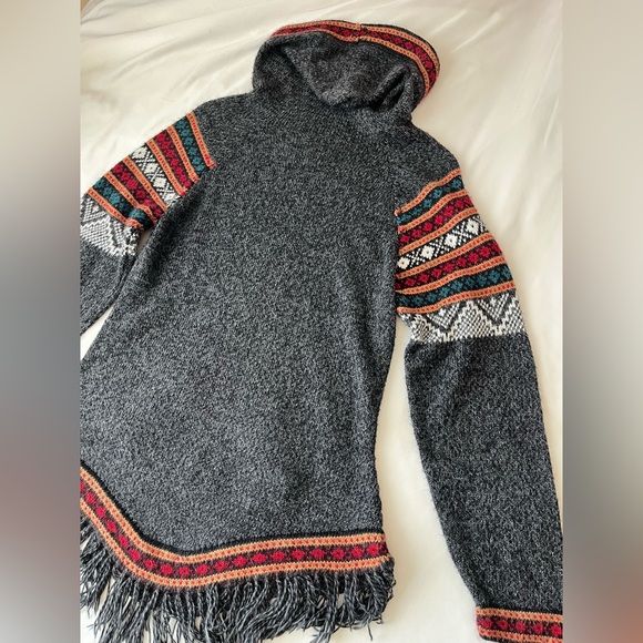 Artesania Eden Hoodie Fringe Aztec Sweater Size Large grey Alpaca Hippie Peru - Picture 11 of 11